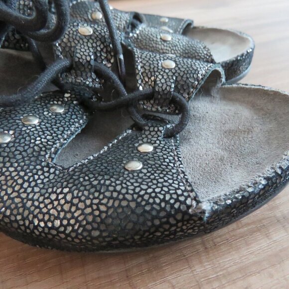 WOLKY Bombi Lace Up Leather Sandals in Black Silver Caviar - Size EU 38 / US 7 - Picture 5 of 16